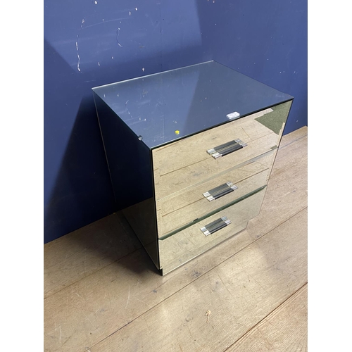 547 - Four pieces of mirrored furniture: pair of 3 drawer mirrored bedside tables, a small narrow 4 drawer... 