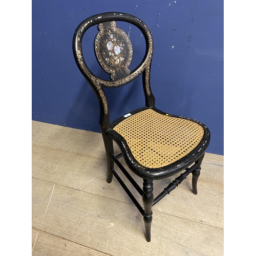 551 - Five chairs to include a Victorian small black and mother of pearl inlaid bergere seated chair and a... 