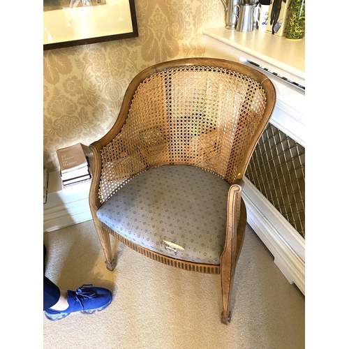 551 - Five chairs to include a Victorian small black and mother of pearl inlaid bergere seated chair and a... 