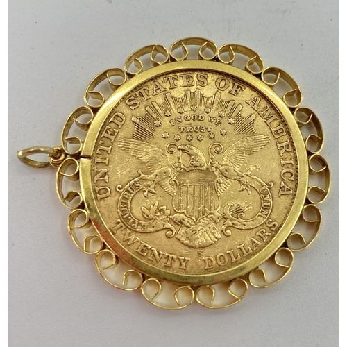 57 - A $20 gold coin, 1902, in a 9ct gold pendant mount, 39.26g