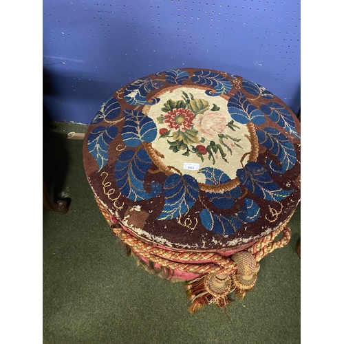 584 - A Victorian drum stool, with a upholstered tapestry  seat, some wear