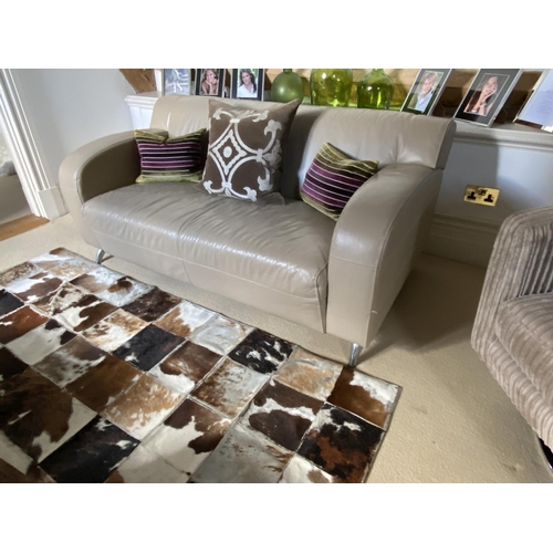 593 - Pair of Danish style, contemporary cream leather 3 seater sofas with rounded arms ( PLEASE NOTE the ... 