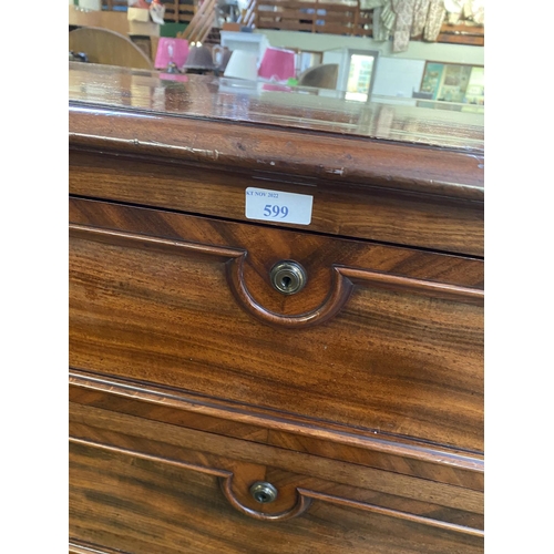 599 - Good quality figured mahogany Scottish chest of 5 long graduated drawers, flanked by fluted columns ... 