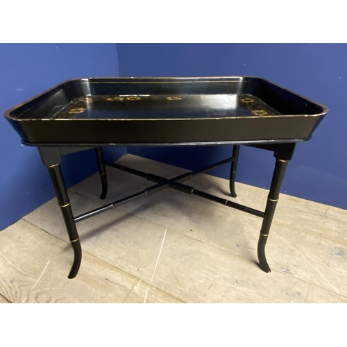 609 - Black lacquered  tray table, 75cmL x 55cmW x 56cmH