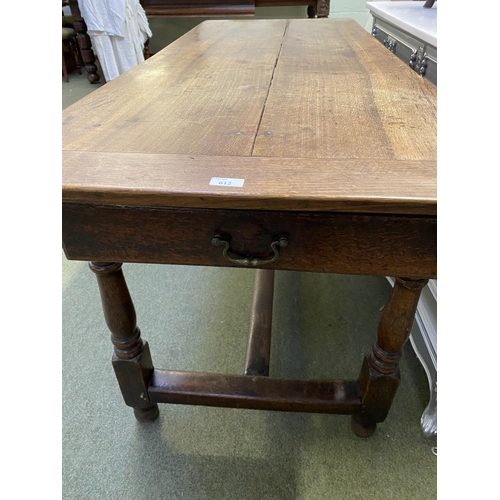 612 - Small oak refectory table, with bread board ends and a single drawer, 160cmL x 63cmW