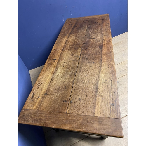 612 - Small oak refectory table, with bread board ends and a single drawer, 160cmL x 63cmW