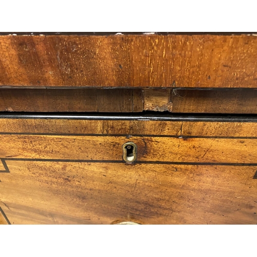 613 - Regency mahogany cross banded and ebony decorated break front sideboard, fitted one long central dra... 