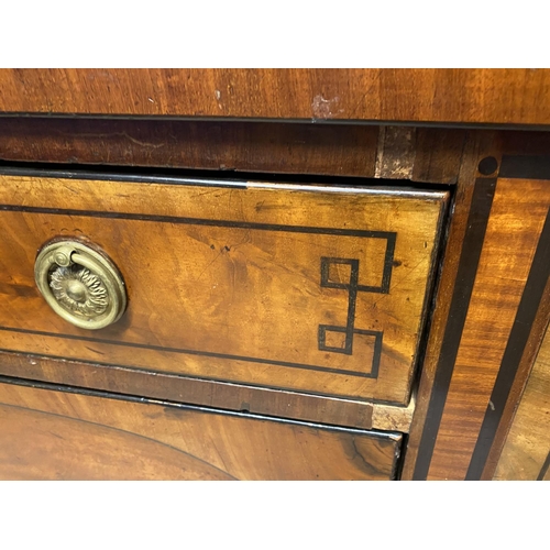 613 - Regency mahogany cross banded and ebony decorated break front sideboard, fitted one long central dra... 