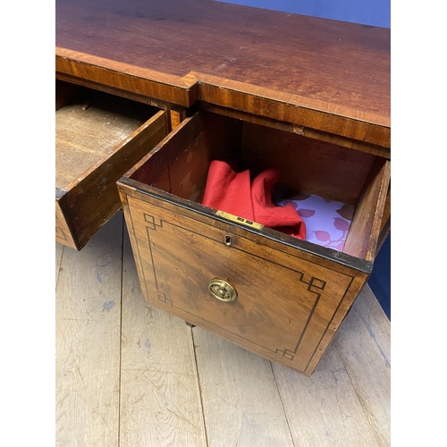 613 - Regency mahogany cross banded and ebony decorated break front sideboard, fitted one long central dra... 