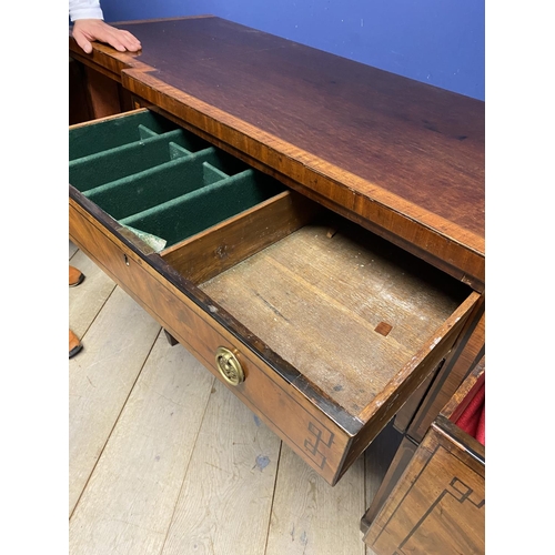 613 - Regency mahogany cross banded and ebony decorated break front sideboard, fitted one long central dra... 