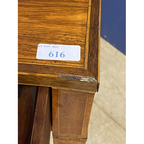 616 - Edwardian inlaid ladies mahogany and satinwood side table, wit fitted drawer opening to reveal desk ... 