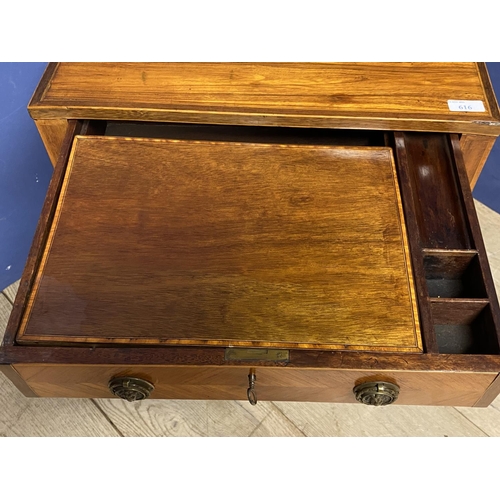 616 - Edwardian inlaid ladies mahogany and satinwood side table, wit fitted drawer opening to reveal desk ... 