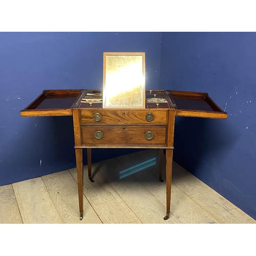 619 - A Regency inlaid and cross banded figured mahogany fold over washstand, with fitted interior, on tap... 