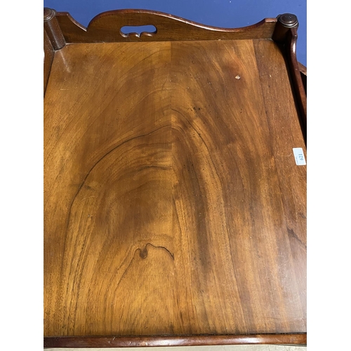 621 - A George III figured mahogany tray top commode, 64w x 85cmH  and a modern low tray top table on stan... 