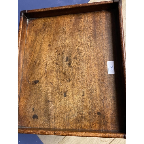 622 - A small mahogany side table, tapered legs, cupboard door to front 36 x 77Hcm