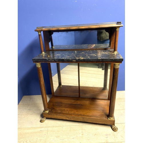 623 - Fine quality Regency Empire inlaid rosewood chiffonier, with marble top, mirrored backs, below a bra... 