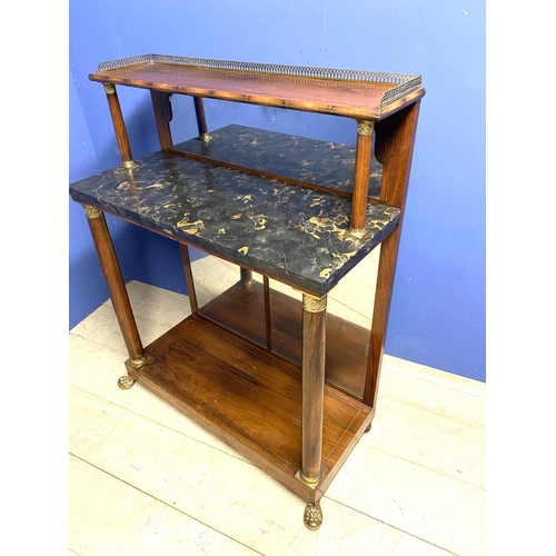 623 - Fine quality Regency Empire inlaid rosewood chiffonier, with marble top, mirrored backs, below a bra... 