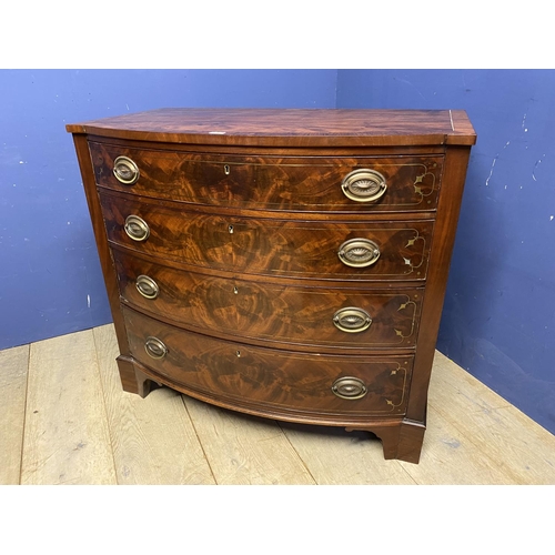 626 - A Good heavy Georgian brass inlaid mahogany bow front chest of four long graduated drawers 102L x 93... 