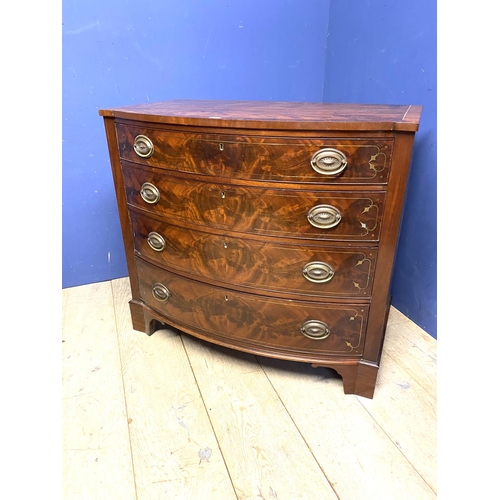 626 - A Good heavy Georgian brass inlaid mahogany bow front chest of four long graduated drawers 102L x 93... 