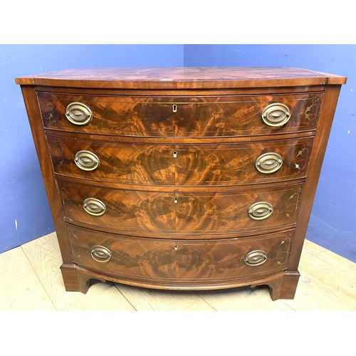 626 - A Good heavy Georgian brass inlaid mahogany bow front chest of four long graduated drawers 102L x 93... 