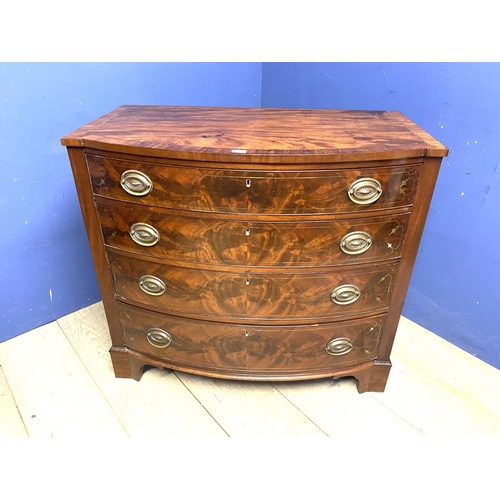 626 - A Good heavy Georgian brass inlaid mahogany bow front chest of four long graduated drawers 102L x 93... 