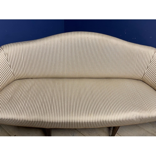 627 - Edwardian show framed settee , upholstered in a striped fabric. Dimensions are: 95 cm height, 72 cm ... 