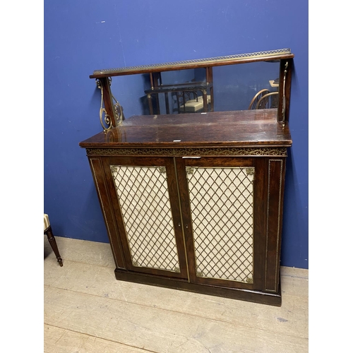 630 - Good Regency brass inlaid rosewood chiffonier with mirrored back below brass galleried shelf above a... 