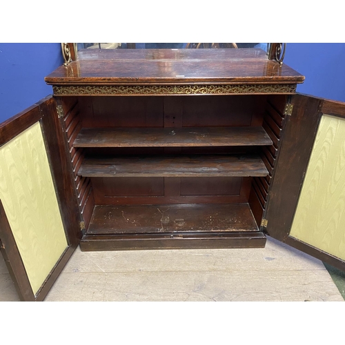 630 - Good Regency brass inlaid rosewood chiffonier with mirrored back below brass galleried shelf above a... 