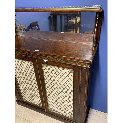 630 - Good Regency brass inlaid rosewood chiffonier with mirrored back below brass galleried shelf above a... 