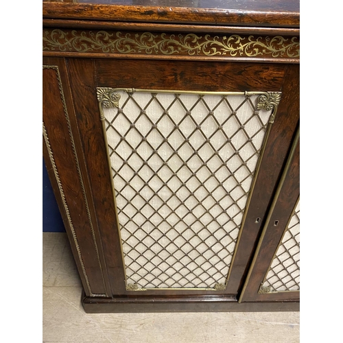 630 - Good Regency brass inlaid rosewood chiffonier with mirrored back below brass galleried shelf above a... 