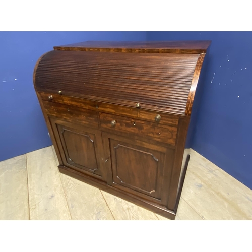 631 - Victorian roll top desk with fitted  interior , over a slide out writing surface above 2 drawers and... 