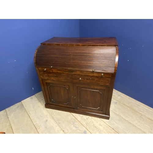 631 - Victorian roll top desk with fitted  interior , over a slide out writing surface above 2 drawers and... 