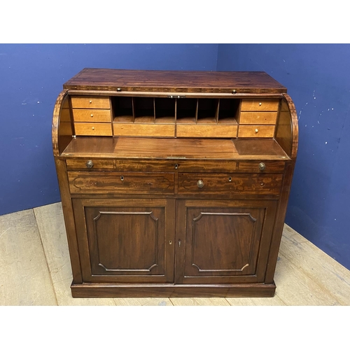 631 - Victorian roll top desk with fitted  interior , over a slide out writing surface above 2 drawers and... 