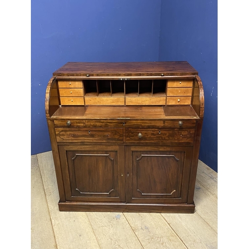 631 - Victorian roll top desk with fitted  interior , over a slide out writing surface above 2 drawers and... 