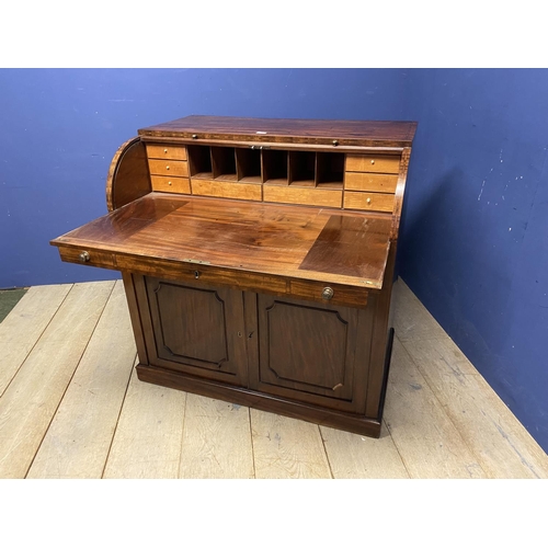 631 - Victorian roll top desk with fitted  interior , over a slide out writing surface above 2 drawers and... 