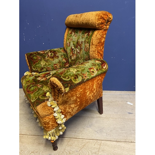 647 - Modern armchair upholstered with carpet style orange and green fabric