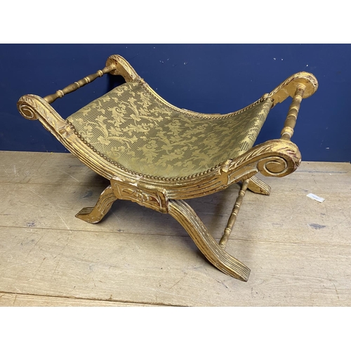 648 - A good decorative gilt X framed stools with matching cushions and tassels