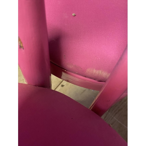 649 - Set 9 of pink painted bentwood style kitchen chairs, all as found and needs a clean - from storage