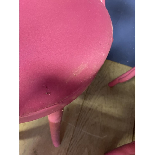 649 - Set 9 of pink painted bentwood style kitchen chairs, all as found and needs a clean - from storage