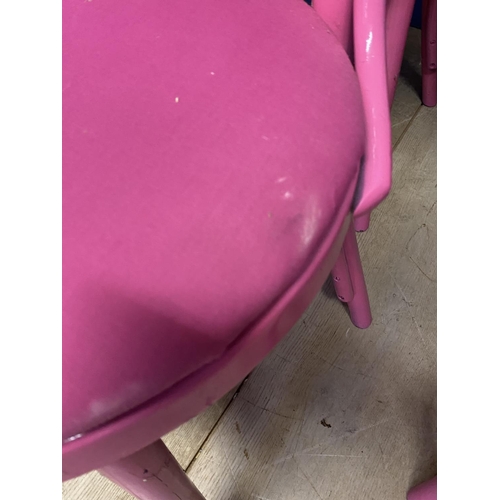 649 - Set 9 of pink painted bentwood style kitchen chairs, all as found and needs a clean - from storage