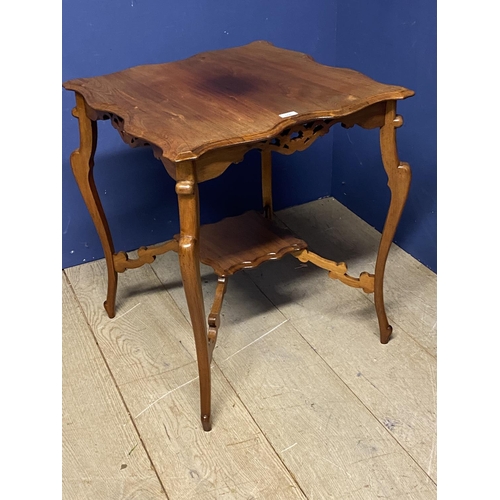 666 - Edwardian light honey coloured oak two tier square scallopped edge occasional table, 60cmsquare