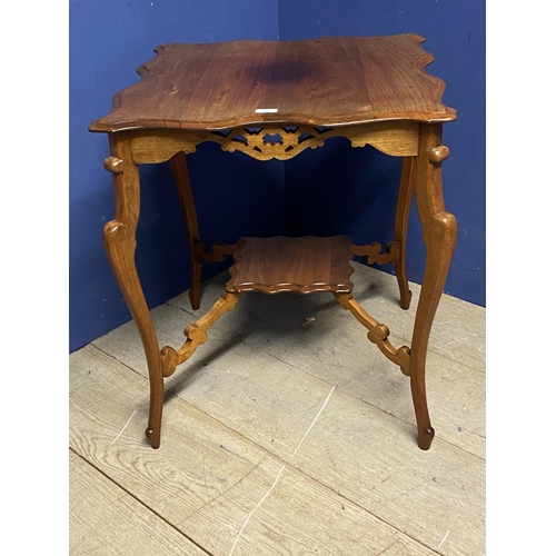 666 - Edwardian light honey coloured oak two tier square scallopped edge occasional table, 60cmsquare