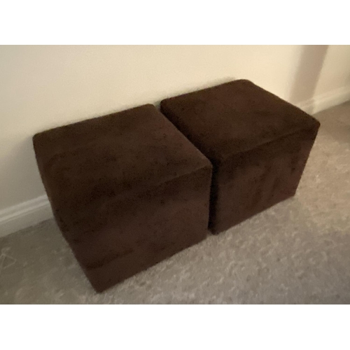 669 - A small floral upholstered tub armchair , a brown upholstered tub arm chair and two square cubed pou... 