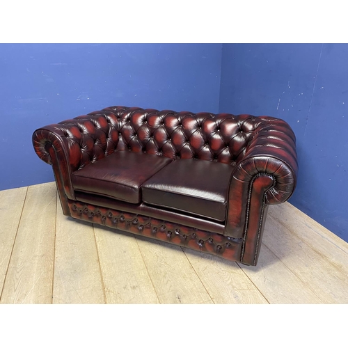 688 - PAIR of TWO SEATER Chesterfield Red/Brown OXBLOOD Thomas Lloyd  leather sofas (PLEASE NOTE photos fo... 