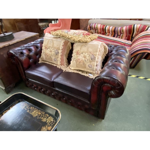 688 - PAIR of TWO SEATER Chesterfield Red/Brown OXBLOOD Thomas Lloyd  leather sofas (PLEASE NOTE photos fo... 