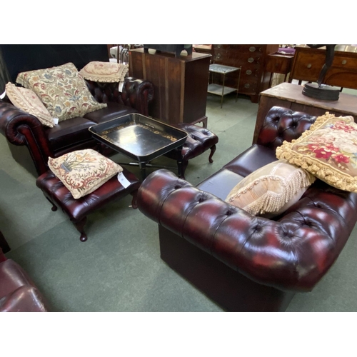 688 - PAIR of TWO SEATER Chesterfield Red/Brown OXBLOOD Thomas Lloyd  leather sofas (PLEASE NOTE photos fo... 