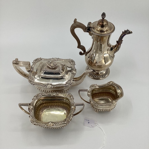 9 - A sterling silver 3 piece tea set of half reeded design by JW Story and W Elliot, London 1812, 1300g... 