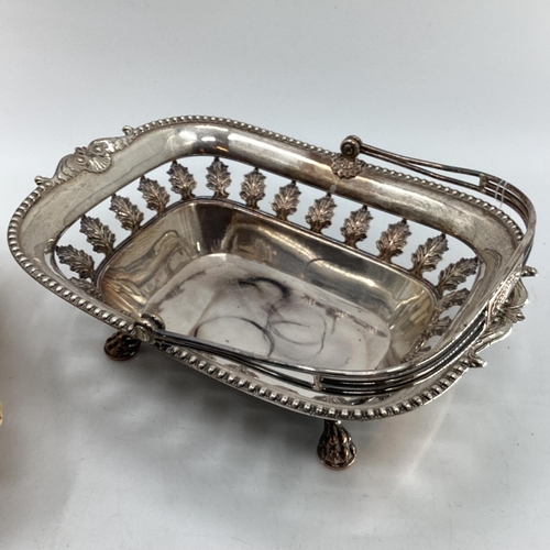 90 - A collection of silver plated/EPNS items to include a swing handled basket, teapot etc