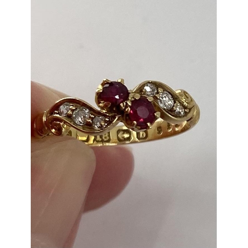 98 - A 15ct gold single stone emerald ring and an 18ct gold ruby and old cut diamond ring, 5.97g