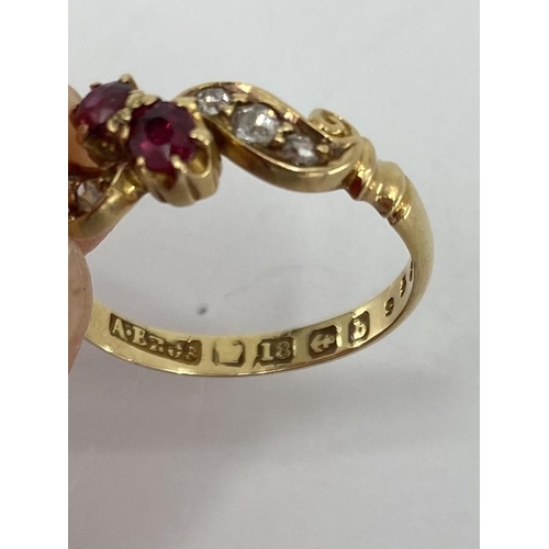 98 - A 15ct gold single stone emerald ring and an 18ct gold ruby and old cut diamond ring, 5.97g